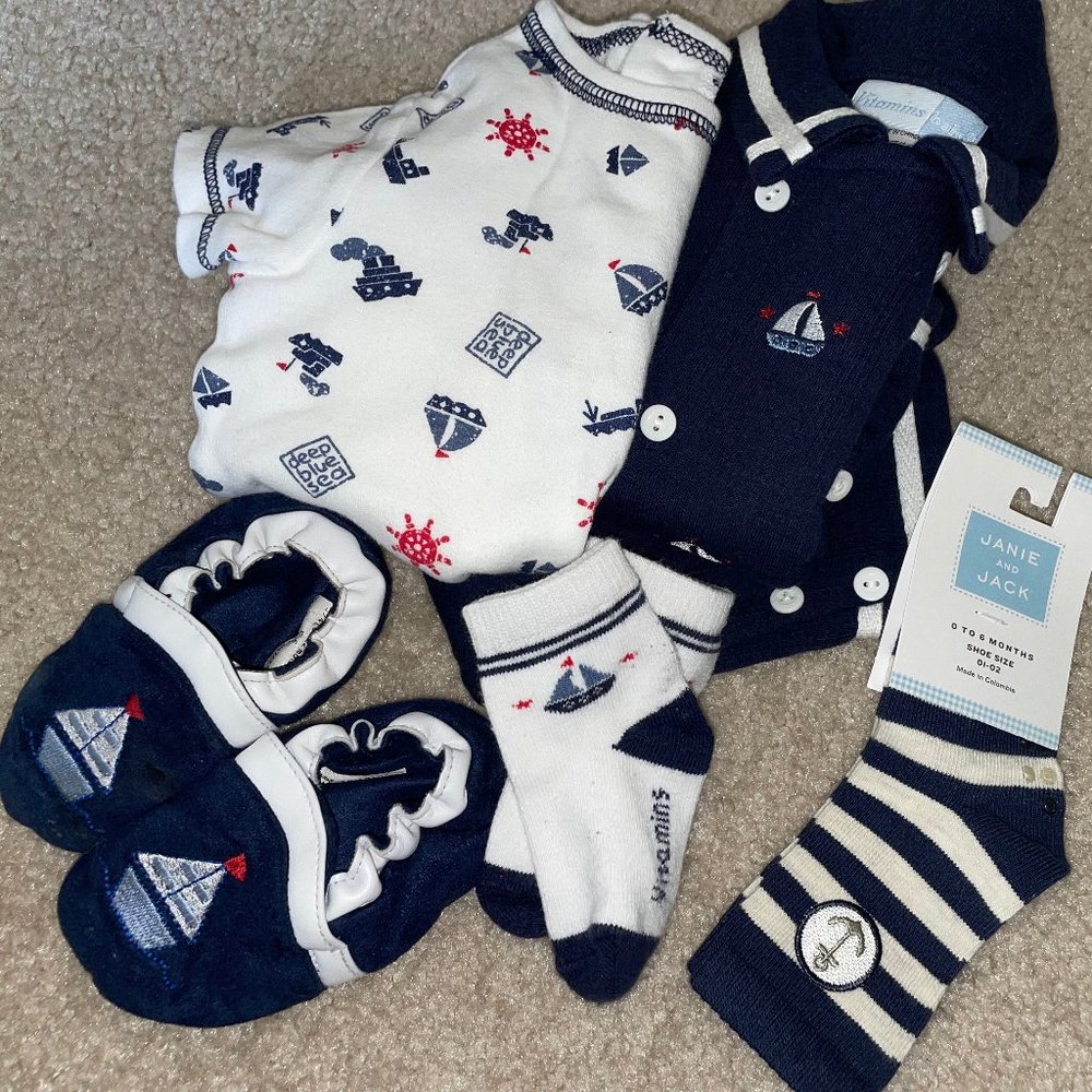 Sailor outfit NWT 3-6 months pants shirt onesie bootie Janie and Jack socks